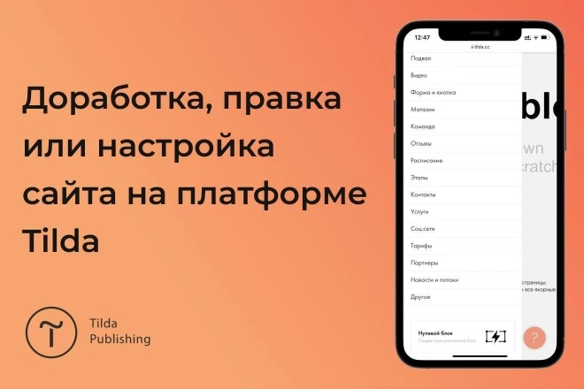 Доработка и настройка сайта на платформе Tilda (Zero block)